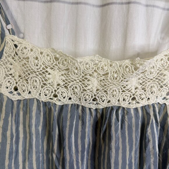 Vintage Irving & Fine Striped  Top with Crochet detail on Top Blue/Grey With - Picture 2 of 6